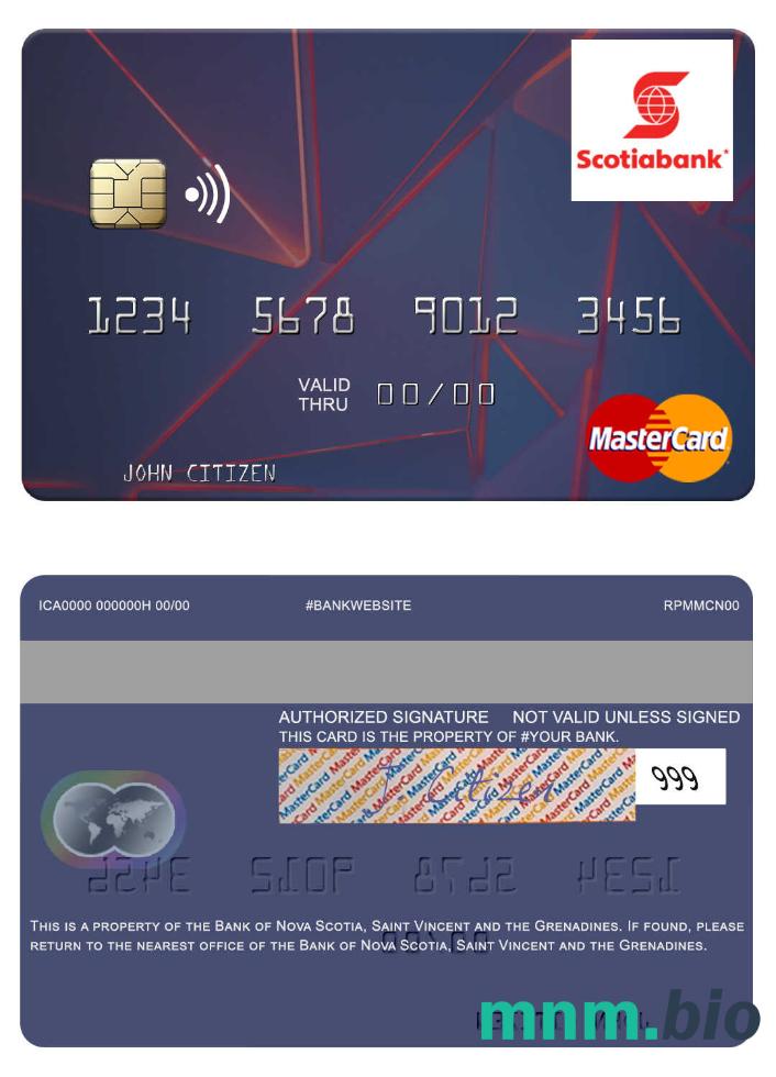 Saint Vincent and the Grenadines Bank of Nova Scotia przykład karty mastercard w formacie PSD
